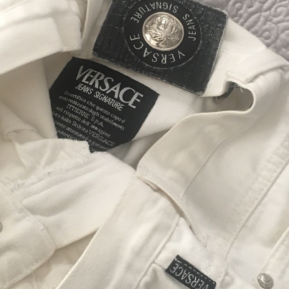 Versace White Jeans Signature high waist 27" hips 29" length 31-32 skinny - Picture 5 of 15